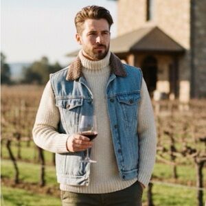 Vintage Northern Style Sherpa Lined Denim Vest Men’s Large Blue Jean Western